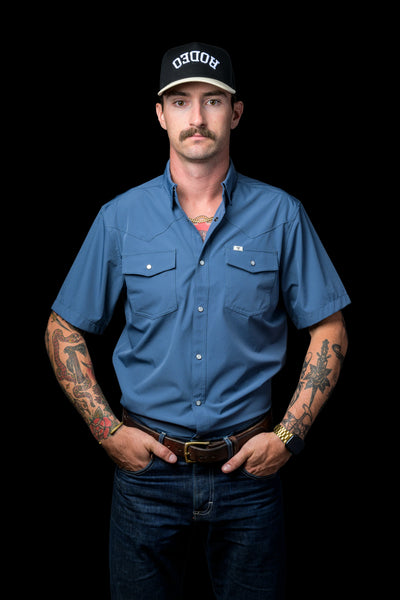 M Short Sleeve Snap Shirt- Blue