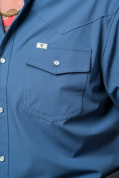 M Short Sleeve Snap Shirt- Blue