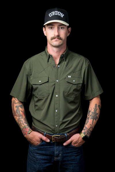 M Short Sleeve Snap Shirt- Olive Green