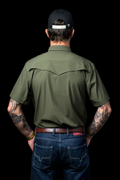 M Short Sleeve Snap Shirt- Olive Green