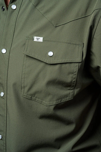 M Short Sleeve Snap Shirt- Olive Green