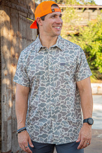 Burlebo Performance Button Up- Classic Deer Camo Front