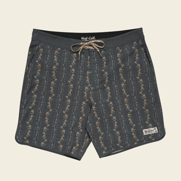 Bruja Boardshort- Hibiscus Ribbons: Antique Black