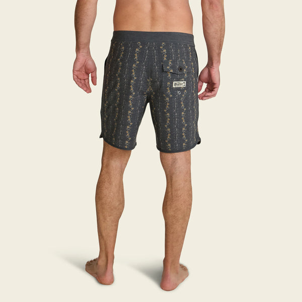 Bruja Boardshort- Hibiscus Ribbons: Antique Black