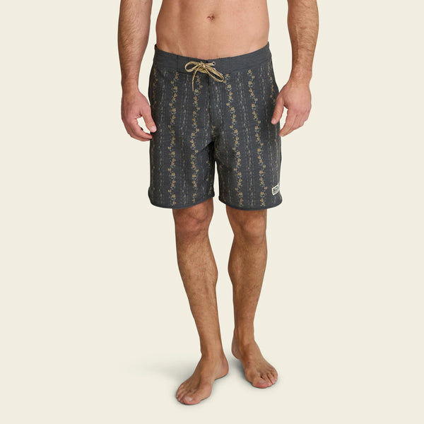Bruja Boardshort- Hibiscus Ribbons: Antique Black