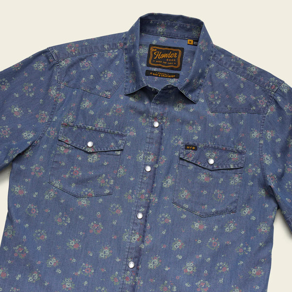 H Bar B Snapshirt- Bouquets: Washed Indigo