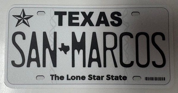 Vinyl sticker  with 'San Marcos' text and state motto.