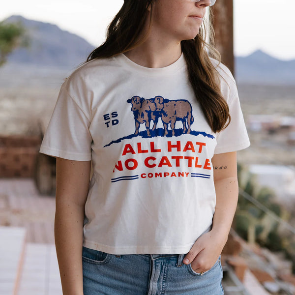 All Hat No Cattle Tee- Vintage White